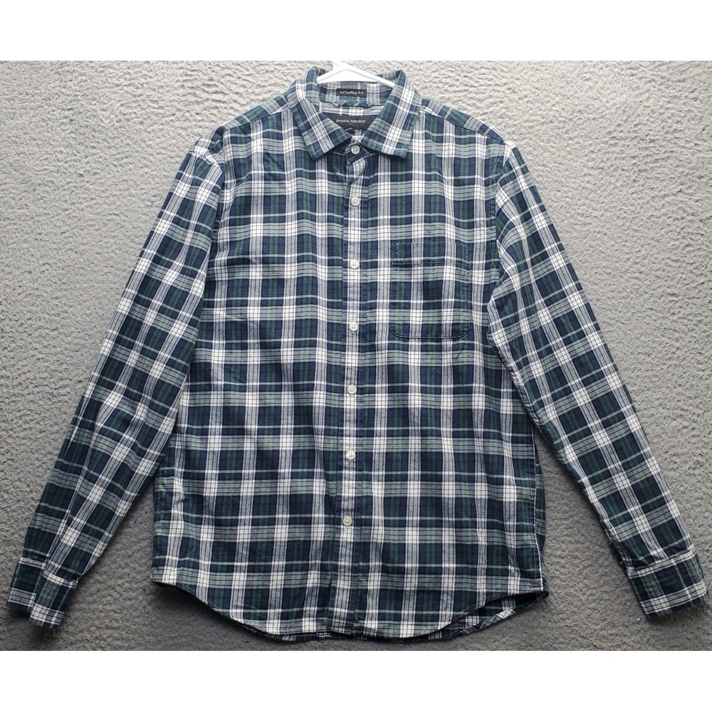 Banana Republic Flannel Shirt Mens M Multi Plaid Untucked Fit Collared Button Up
